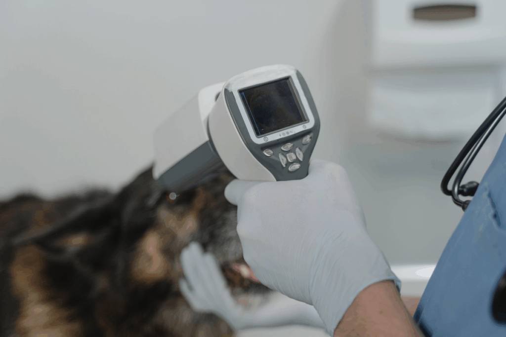 Close-up of veterinary cryosurgery treatment