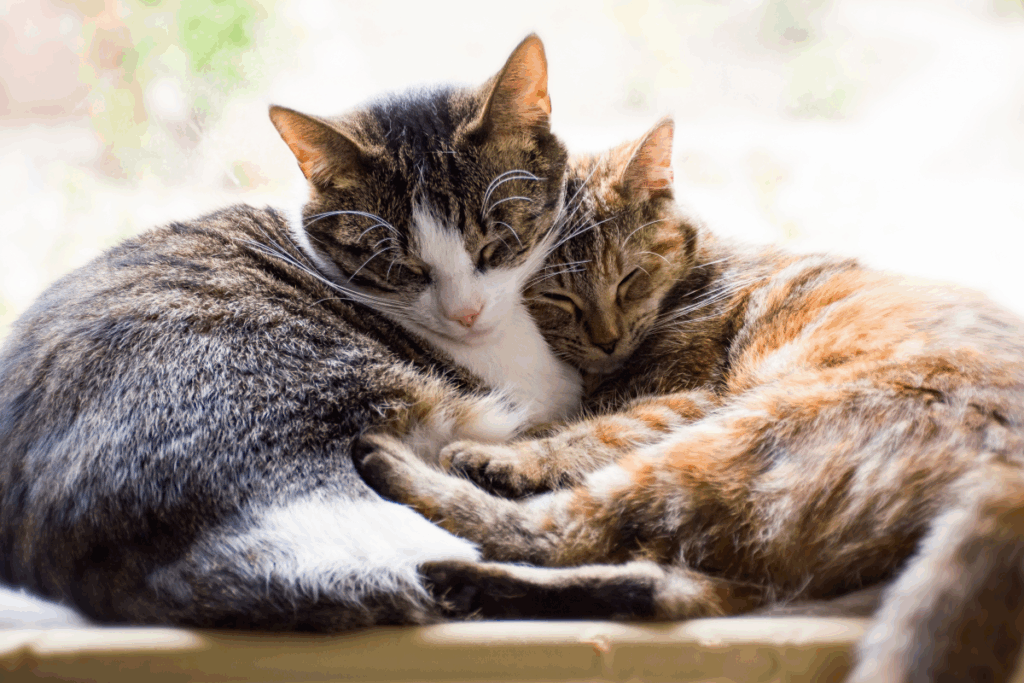 Two cats resting together after Platelet Rich Plasma for Dogs and cats regenerative therapy