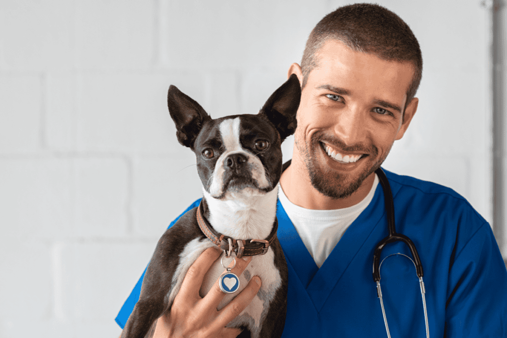 Friendly veterinarian during a pet wellness exam in San Antonio at Cutting Edge Pet Clinic