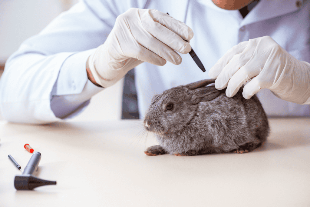 Rabbit ear exam during a thorough exotic pet wellness check in Boerne, TX